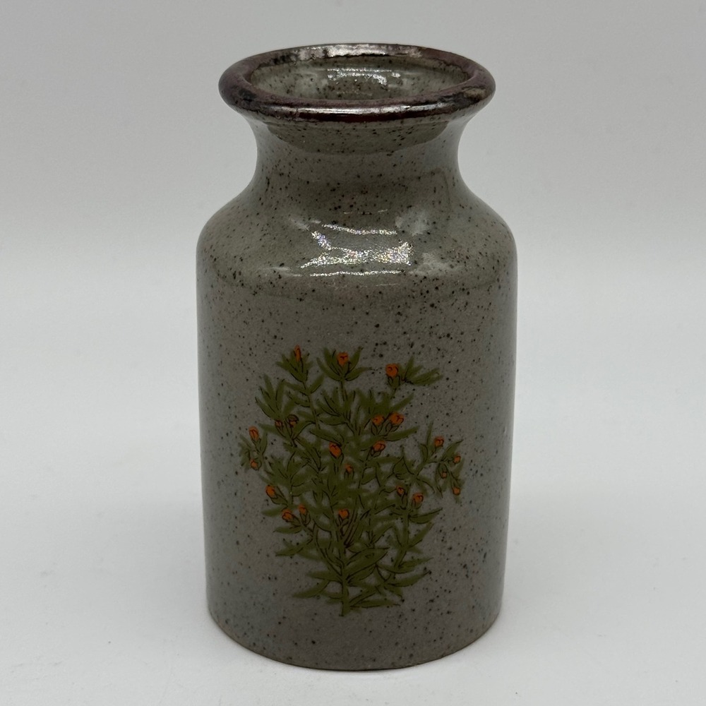 Vintage Takahashi Japan Speckled Stoneware Bud Vase Orange Wildflower Herb Retro